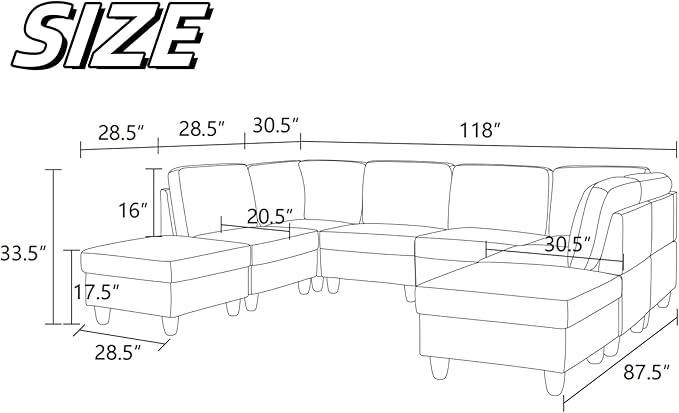 U Shaped Sectional Couch, Convertible Modular Sectional Sofa - Image 2