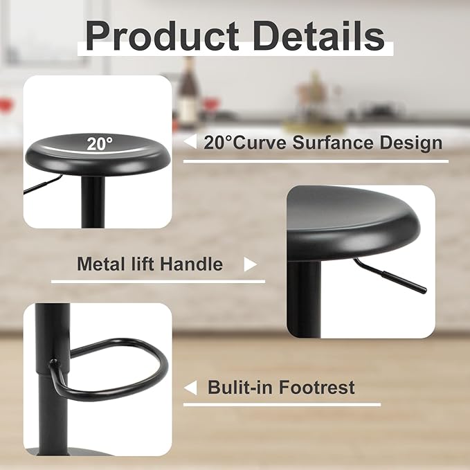 Bar Stools - 2 Pack, Adjustable Swivel Height Counter Bar Stool, Modern Metal - Image 4