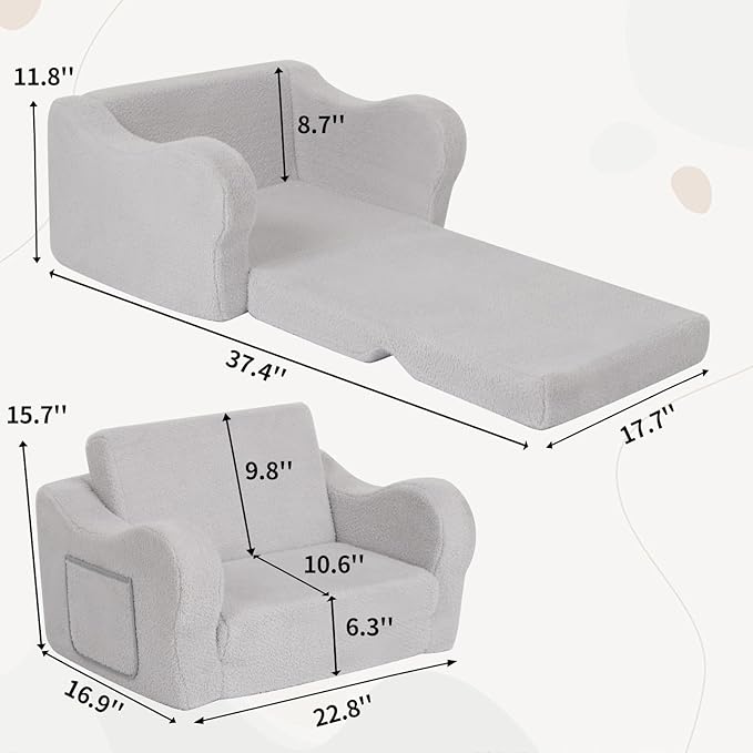 Comfy Toddler Chair, 2-in-1 Toddler Couch Fold Out, Convertible Sherpa Sofa to - Image 3