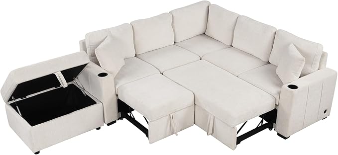 84.7" Symmetrical Convertible Sleeper Sectional Sofa Couch Bed - Image 7
