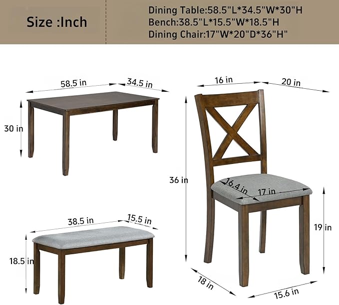 Dining Table Set, 6-Piece Modern Rectangular Dining Table & Chair Set - Image 3