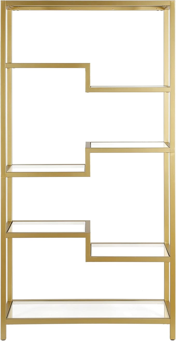 Henn&Hart 68" Tall Rectangular Bookcase in Brass, - Image 4