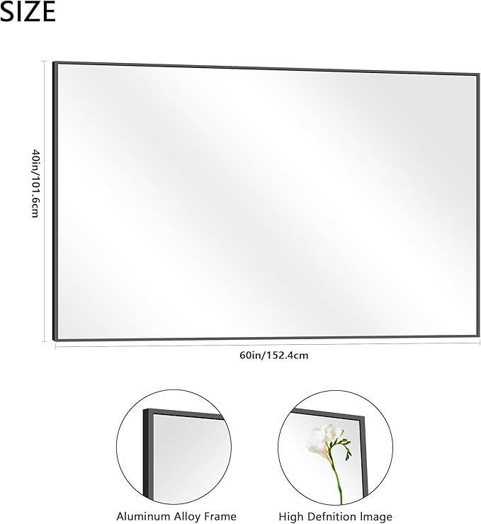 40x60inch Black Bathroom Mirror, Large Rectangular Wall Mirrors - Image 4