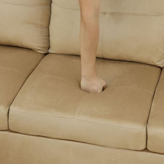 Beige L-Shaped 3-Piece Flannel Sofa - Image 4