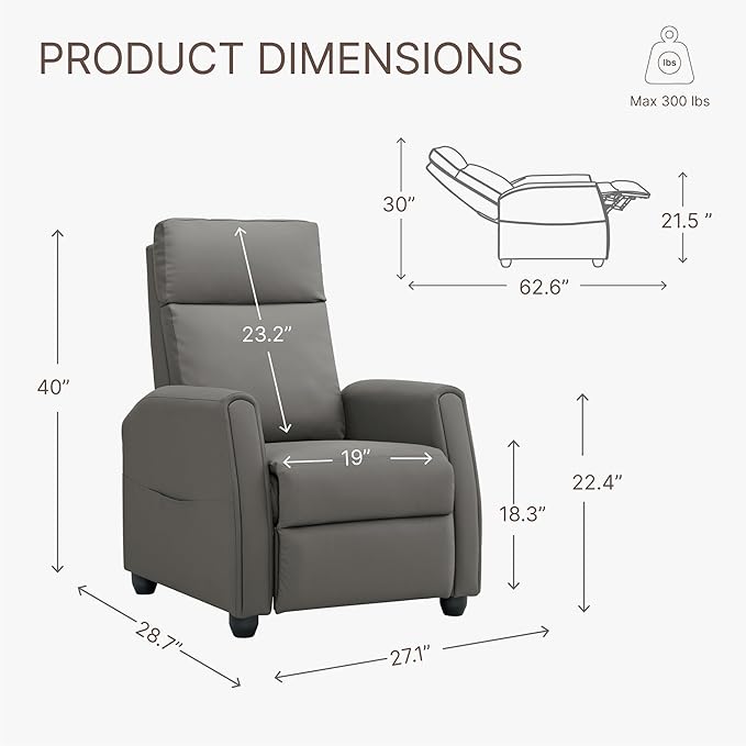 Recliner Chair for Adults PU Leather Push Back Armchair - Image 3