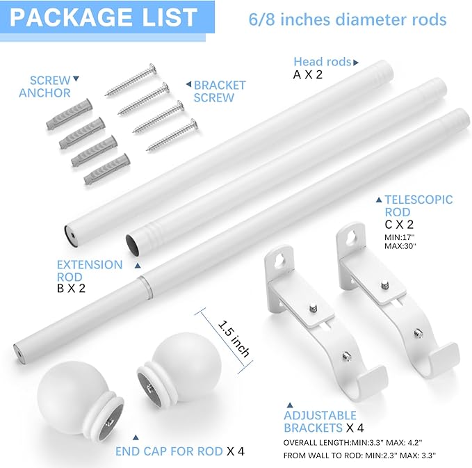 Curtain Rods for Windows 16 to 48 Inches, Curtain Rod Max Adjustable Length of - Image 3