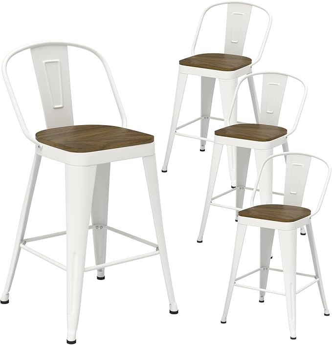 Metal Bar Stools Set of 4, High Back Bar Stools by Vinahomar