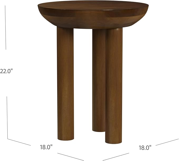 HomePop Walnut Mango Wood 3-Leg End/Side Round Table - Image 3