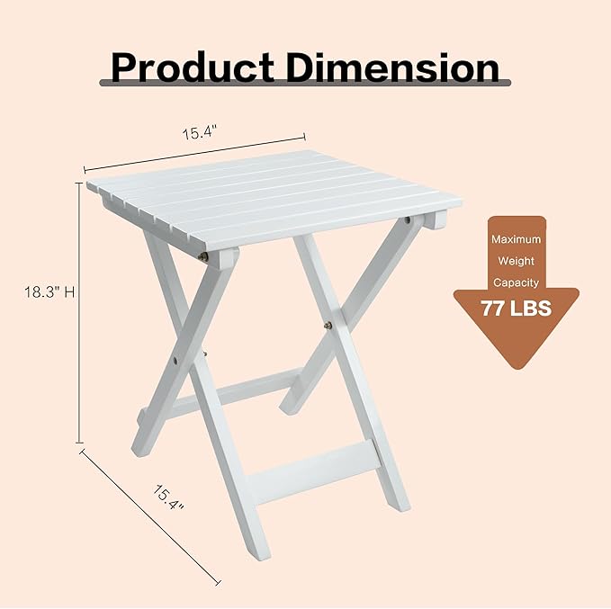 Outdoor Patio Side Table Set of 2 Small Wood End Square Table Folding Coffee - Image 3