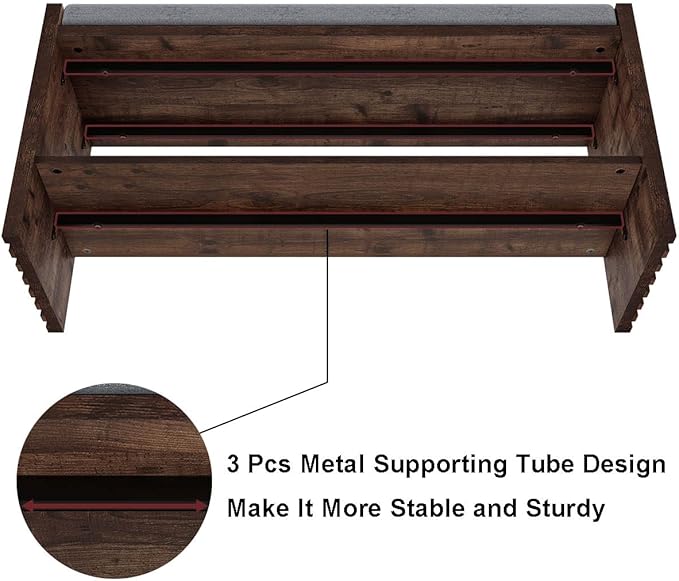 BON AUGURE Entryway Bench with Shoe Storage, 2-Tier Shoe Rack Bench with Cushion - Image 5