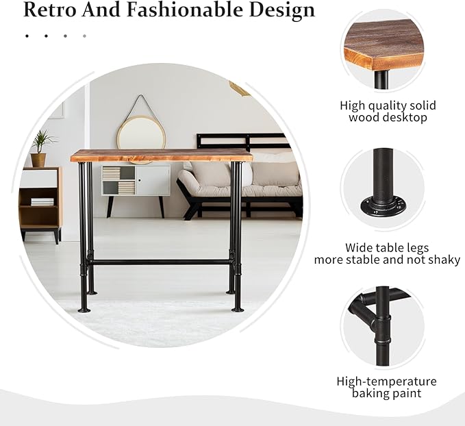 5 Pieces Industrial Dining Table Set Rustic Rectangular High Pub Table - Image 3