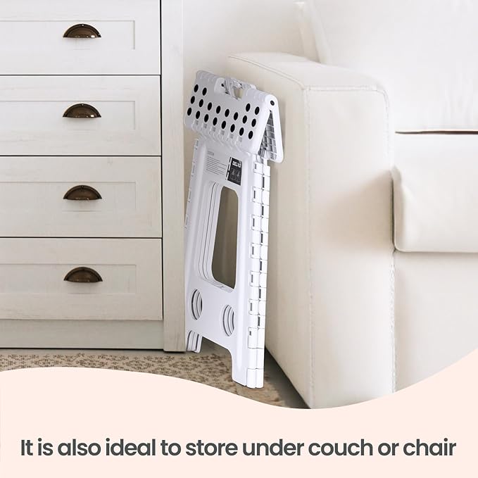 Delxo Folding Step Stool 17.5 Inch White Step Stools Foldable, Portable - Image 6