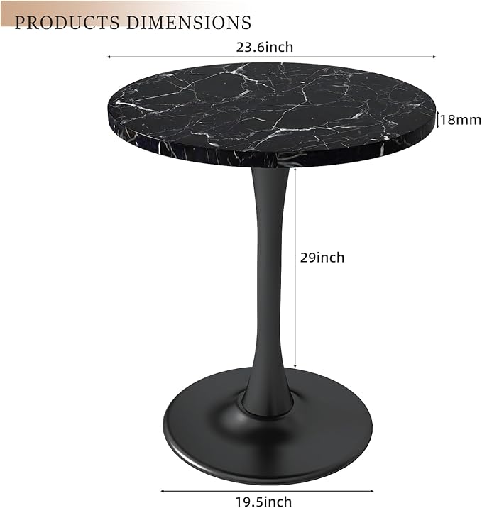Black Round Table Modern Dining Table Marble Texture Tulip Round Kitchen Table - Image 3