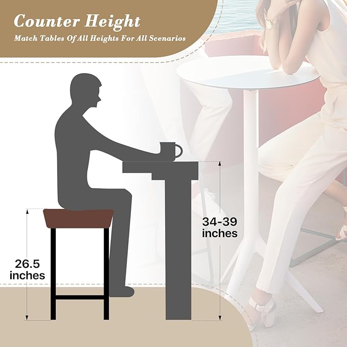 Athena Collection Counter Height Bar Stools Set of 2, 26 Inches Saddle Bar - Image 7