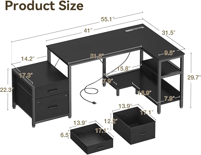 Casaottima L Shaped Desk with Drawers & File Cabinet, Computer Desk with - Image 3