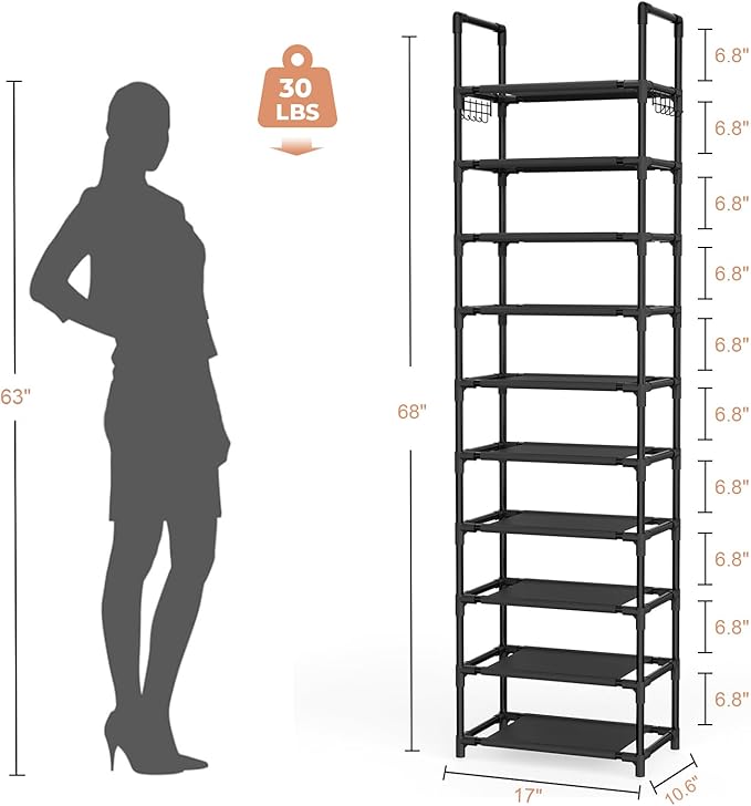 10 Tiers Shoe Rack 20-25 Pairs Large Capacity Tall Shoe Organizer Sturdy Shoe - Image 3