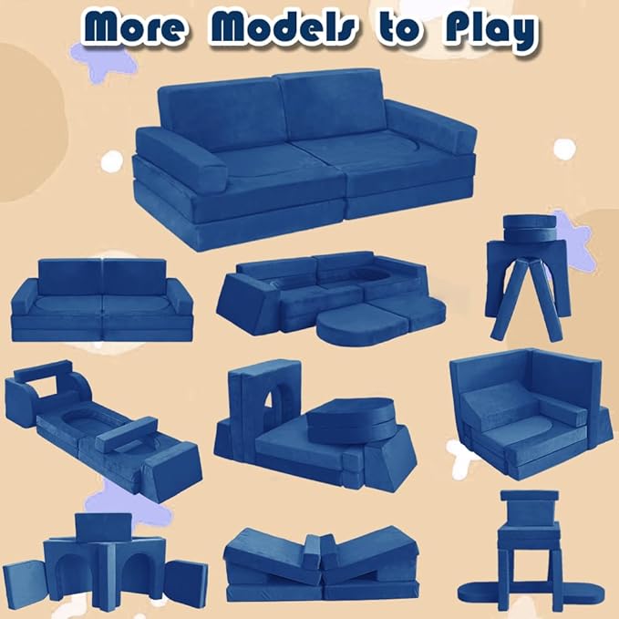 Modular Kids Play Couch Convertible Building Fort Sofa and Cushion 10Pcs Child - Image 6