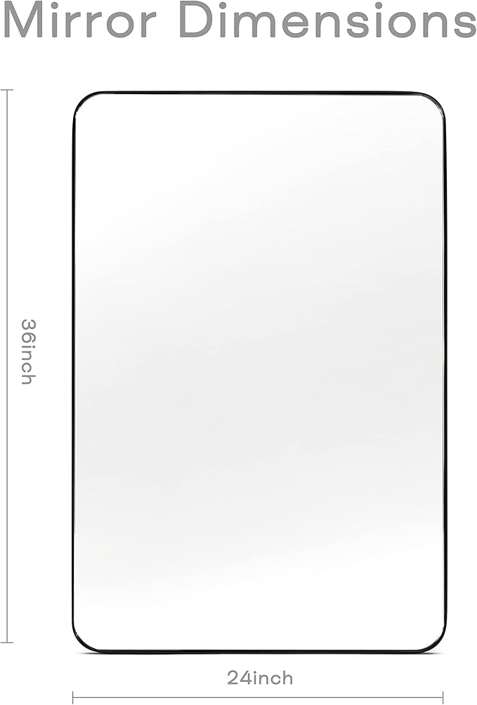 Black Bathroom Mirrors for Over Sink, 24 x 36 Inch Rounded Corner Rectangle - Image 5