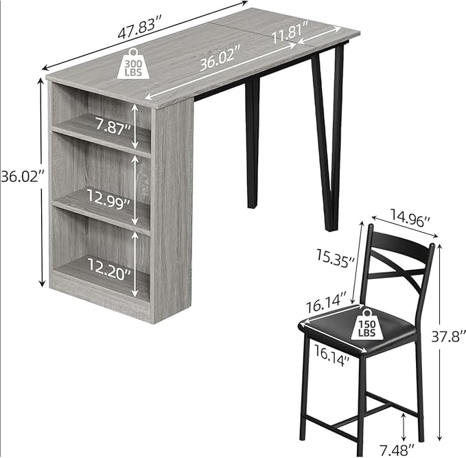 GAOMON 3 Piece Bar Table Set for 2, Bar Table and Chairs Set - Image 2