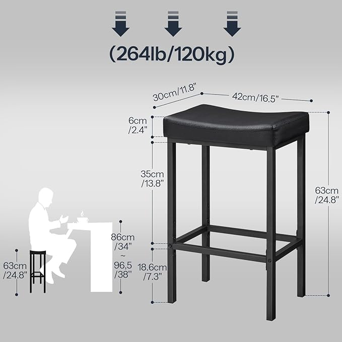 HOOBRO Bar Stools, Counter Height Bar Stools, Saddle Stools, 24.8" Barstools - Image 3