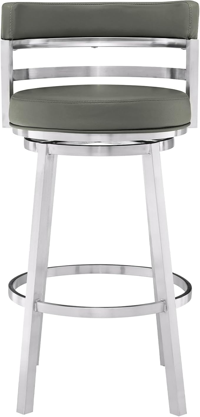 Armen Living Titana 30" Bar Height Swivel Grey Faux Leather and Brushed - Image 4