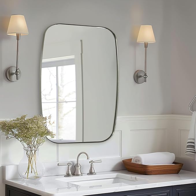 ANDY STAR Brushed Nickel Mirror, 28x36 Inch Stainless Steel Metal Frame Oblong by ANDYSTAR