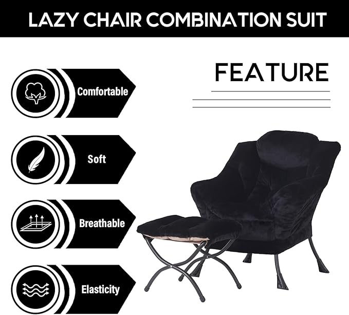 LITA Lazy Chair with Ottoman, Modern Accent Leisure Upholstered Sofa Chair - Image 6