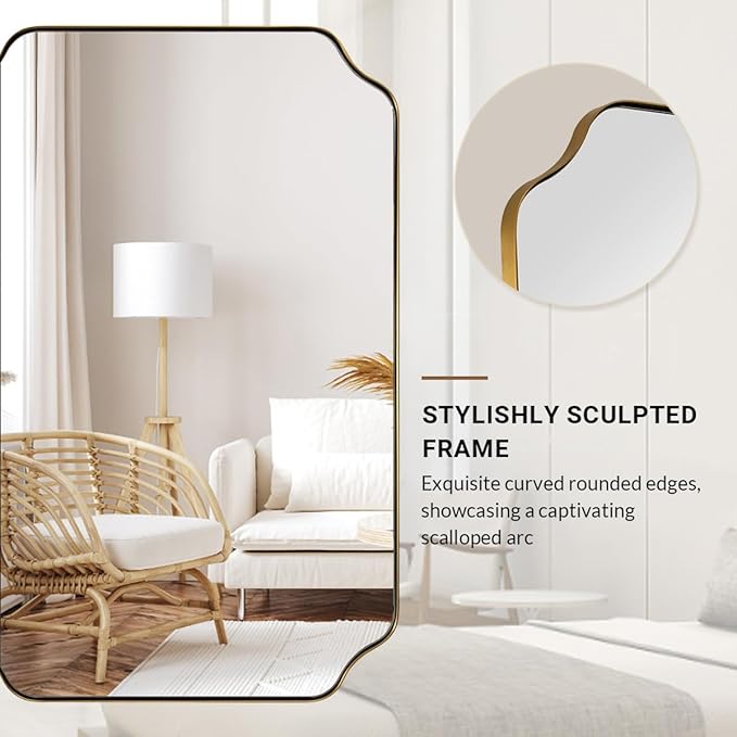ANDY STAR 30"x40" Gold Bathroom Mirror, Large Scalloped Wall Mirror, Brushed - Image 6