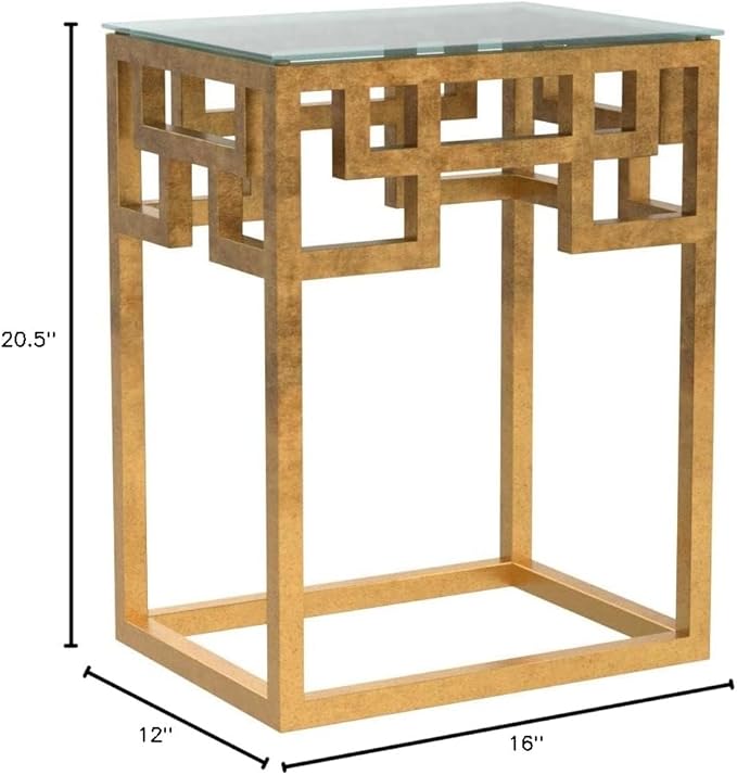 SAFAVIEH Home Collection Byram Greek Key Gold Glass Top End Table - Image 3