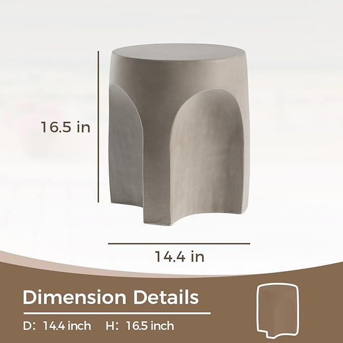 COSIEST Concrete Side Table Drum Shape, Patio Accent Table Cement End Tables - Image 2
