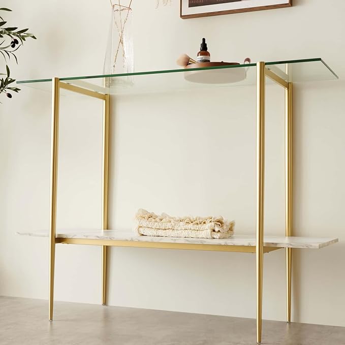 Glass Console Table for Living Room, Foyer & Entrance, 2-Tiers Mid-Century - Image 5
