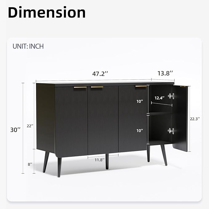 Buffet Cabinet with Storage, Fluted Multifunctional Storage Cabinet with 4 Doors - Image 2