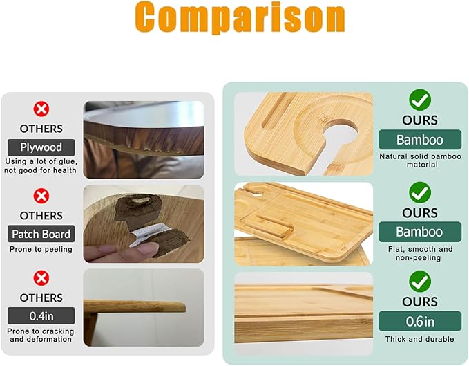 Bamboo Sofa Side Table Adjustable Height, Snack C Shaped End Table - Image 4
