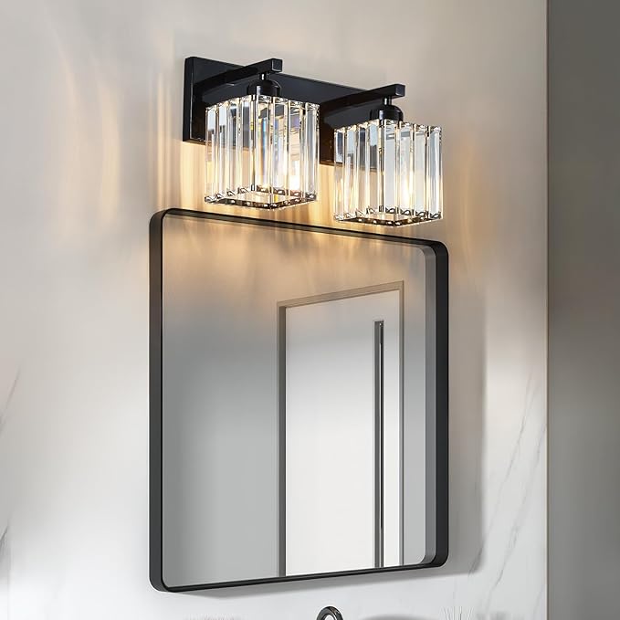 Modern Bathroom Vanity Light 2-Lights Plating Black Crystal Bathroom Wall Light - Image 6