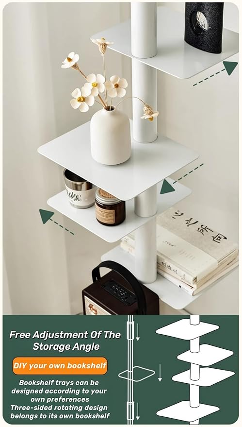 9-Tier Spine Bookshelf Metal Bookcase 5 Colors Vertical Bookshelf Tower - Image 3