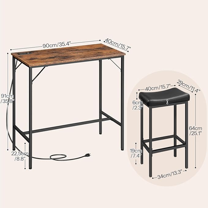 HOOBRO 3-Piece Bar Table and Chairs Set, 39.4" Pub Table, High Top Bar Table - Image 3
