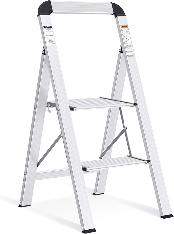 KINGRACK Aluminium 2 Step Ladder, Lightweight Step Stool by KINGRACK