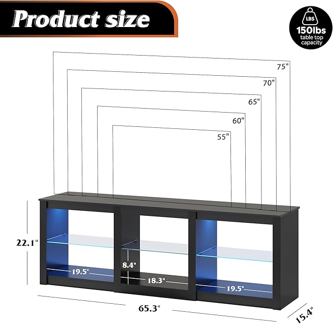 WLIVE TV Stand for 55/65/75 Inch TV, Modern Entertainment Center - Image 2
