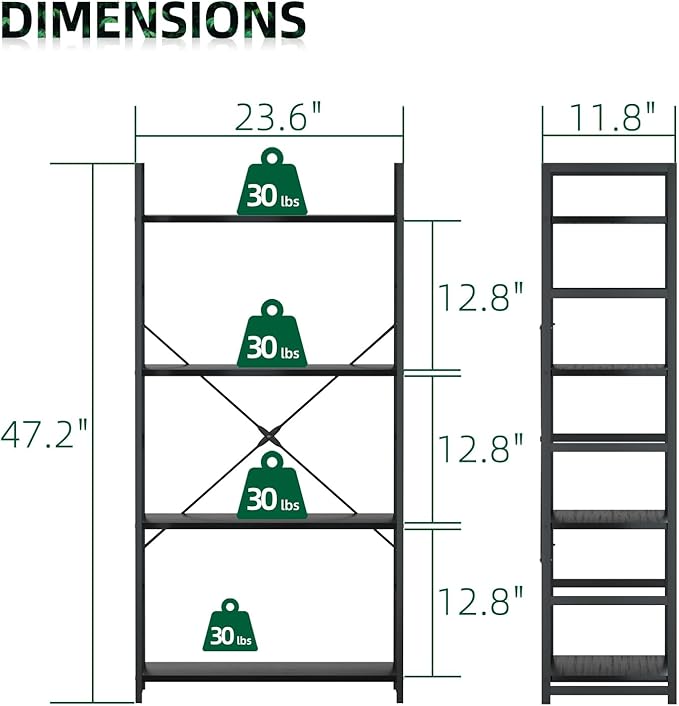 OTK 4 Tier Bookshelf, Tall Bookcase, Office Shelf Storage Organizer, Modern - Image 3
