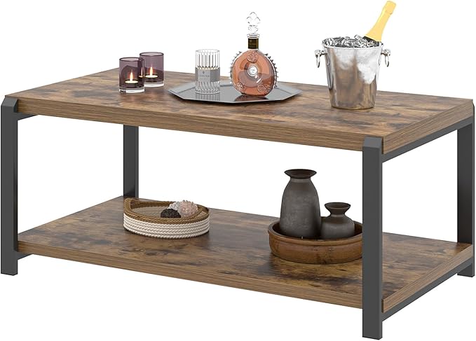 EXCEFUR Modern Coffee Table, Industrial Wood and Metal Center Table, Cocktail - Image 8