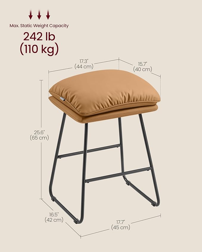 VASAGLE Bar Stools Set of 2, Counter Height Bar Stools, Leather Counter Stools - Image 2