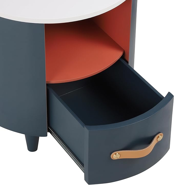 Merax Round Nightstand with Storage Drawer, MDF Contemporary Modern Bedside - Image 9