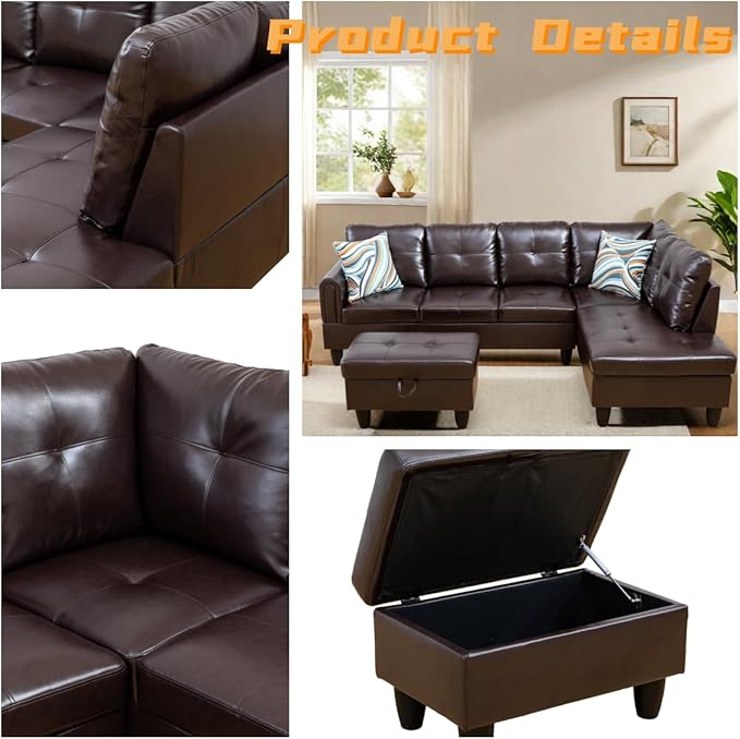 L Shaped Sectional Couch with Otttoman, Apartments - Image 3