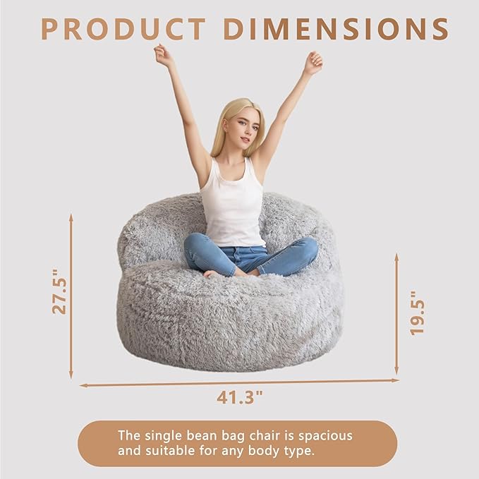 BYBYME Giant Bean Bag Chair, Faux Fur Bean Bag Couch - Image 2