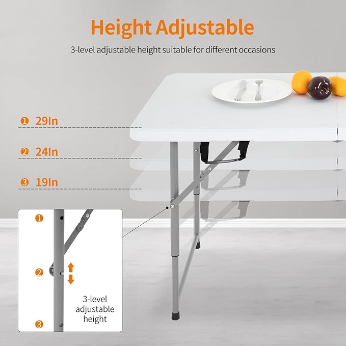 BestOffice Camping Folding 4 Foot Plastic Table - Image 3