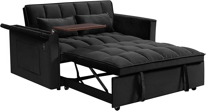 Ball & Cast 55" 3 in 1 Sleeper Sofa Bed Velvet Upholstered Pull Out Couch - Image 12