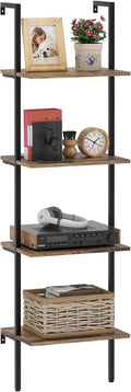Ladder Shelf 4 Tiers Metal Industrial Bookshelf, Wall Mount Wide Book Case by Wolawu