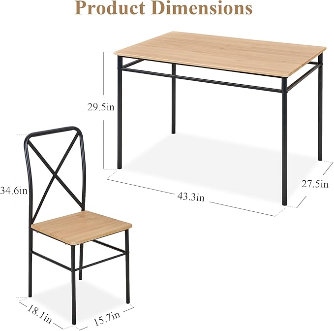 VECELO 5-Piece Kitchen Dining Table Set, Wood Tabletop & Heavy-Duty Metel Frame - Image 6