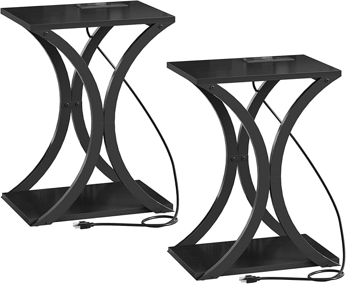 End Table with Charging Station, 2-Tier Modern Side Table Set of 2, Nightstand - Image 9