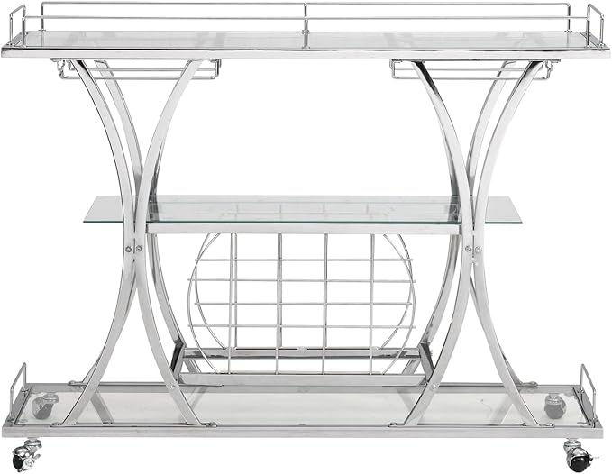 Silver Bar Carts with Glass Holders & Wine Rack, 3 Tier Home Bar Serving Carts - Image 6